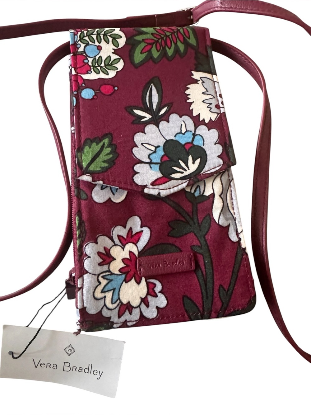 NWT Vera Bradley RFID Envelope Crossbody Bordeaux Blooms Floral Wallet Bag